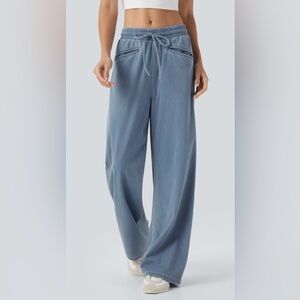 HALARA High Waisted Drawstring Wide Leg Casual Jeans with Pockets